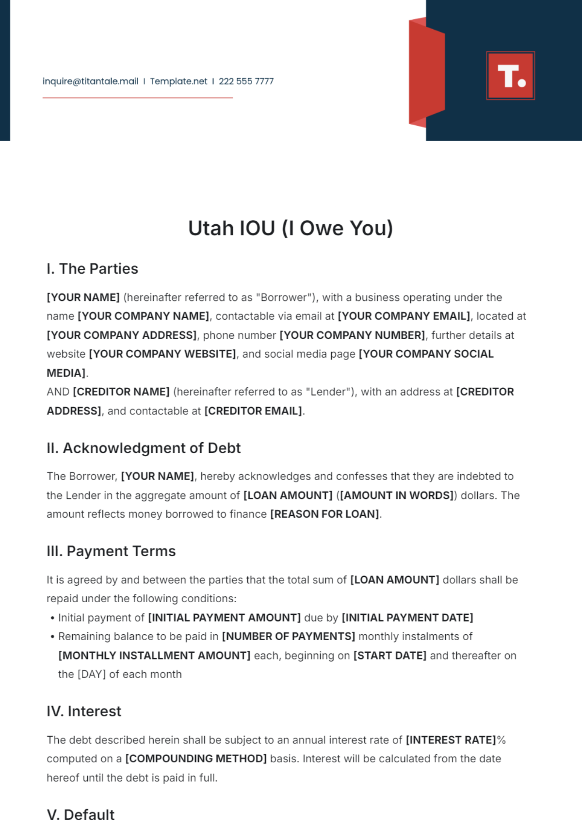 Utah IOU Template - Edit Online & Download