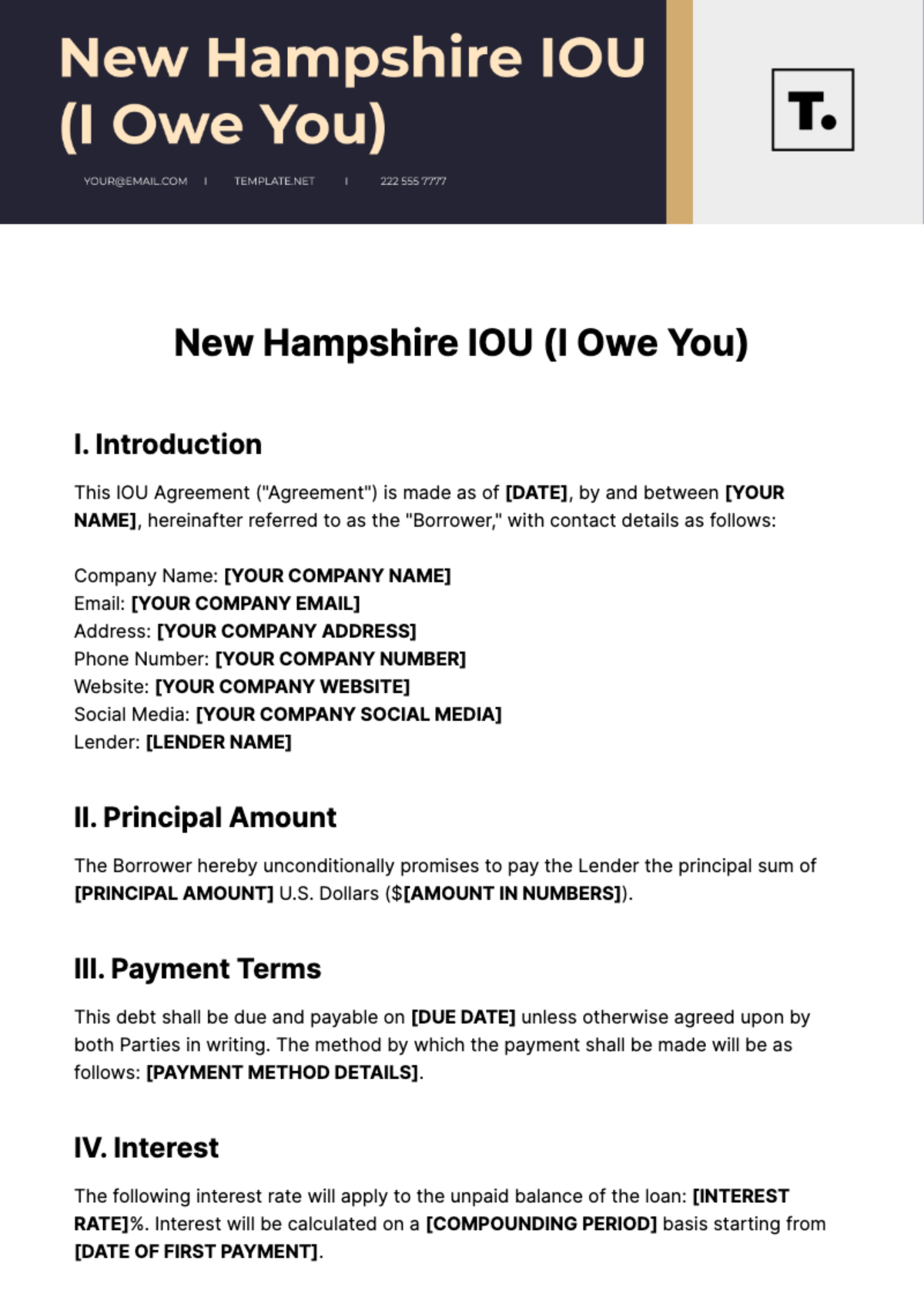 Free New Hampshire IOU Template