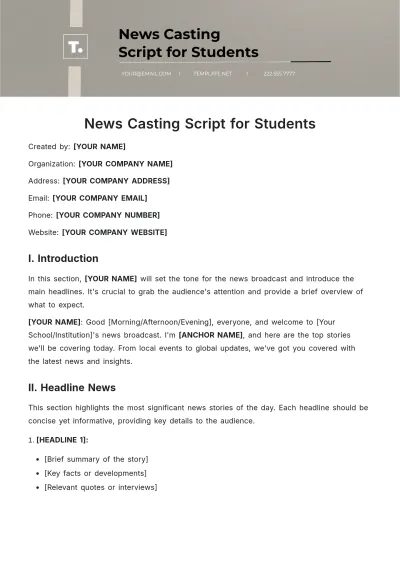 Free News Casting Script For Students Template to Edit Online