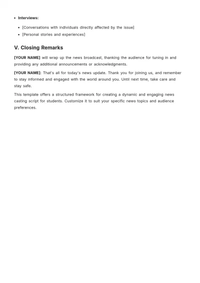 Free News Casting Script For Students Template to Edit Online