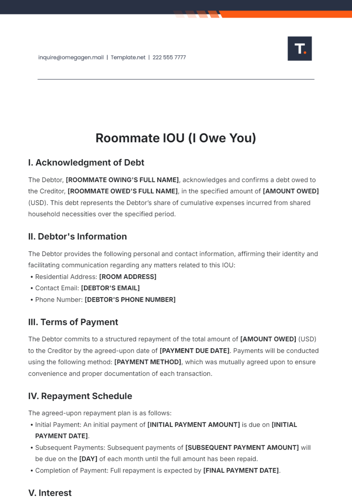 Roommate IOU Template - Edit Online & Download