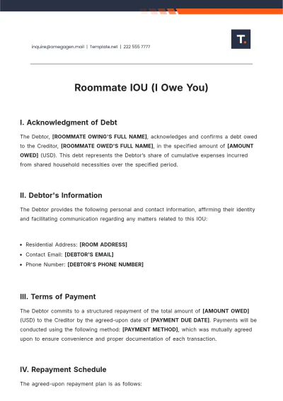 Free Roommate IOU Template to Edit Online