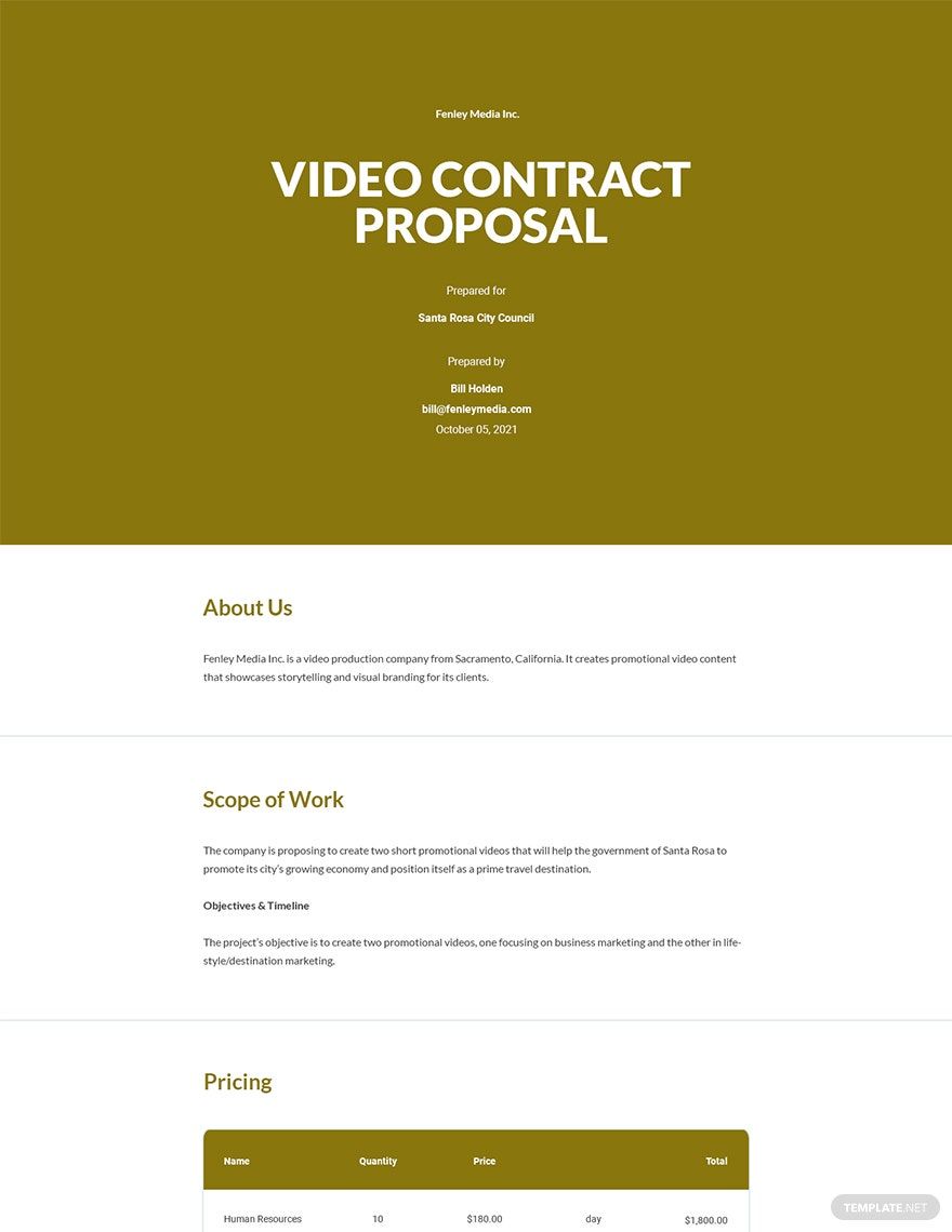 Video Contract Proposal Template