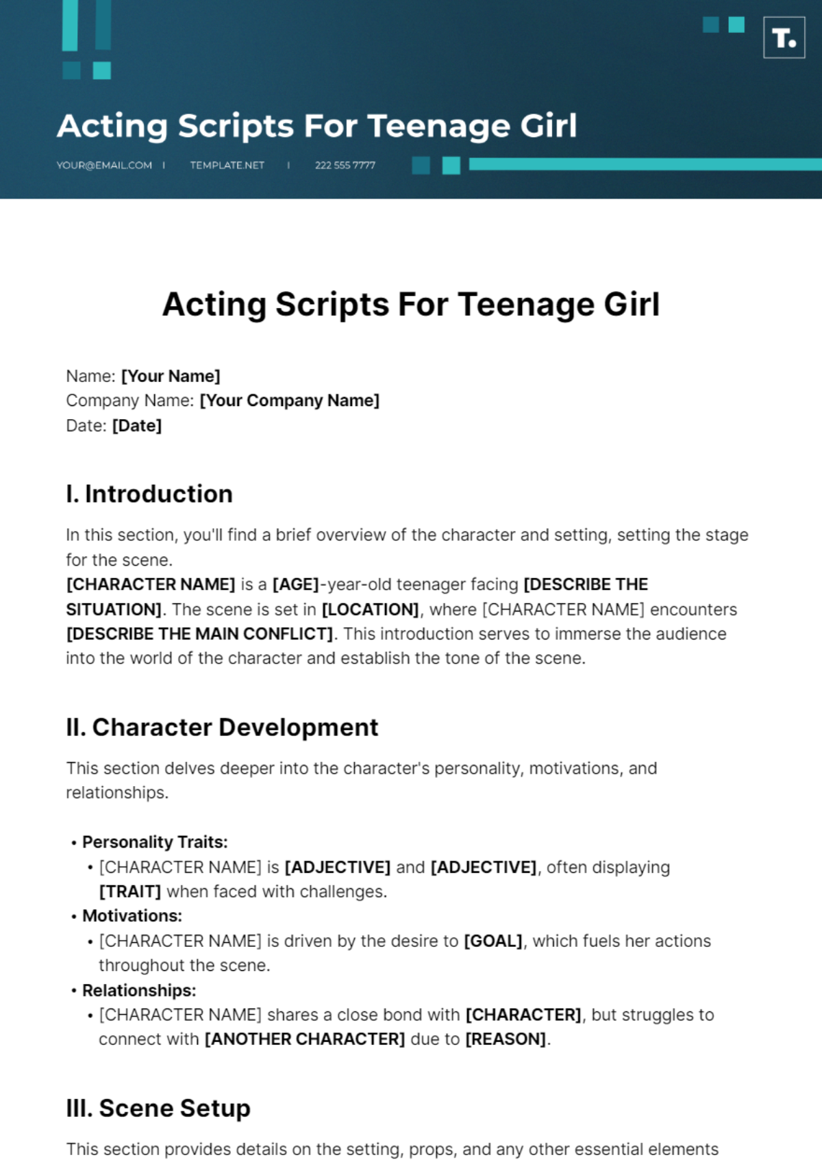 Free Acting Scripts For Teenage Girl Template
