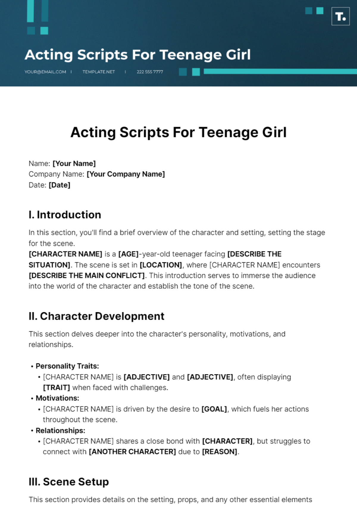 Free Acting Scripts For Teenage Girl Template - Edit Online & Download ...