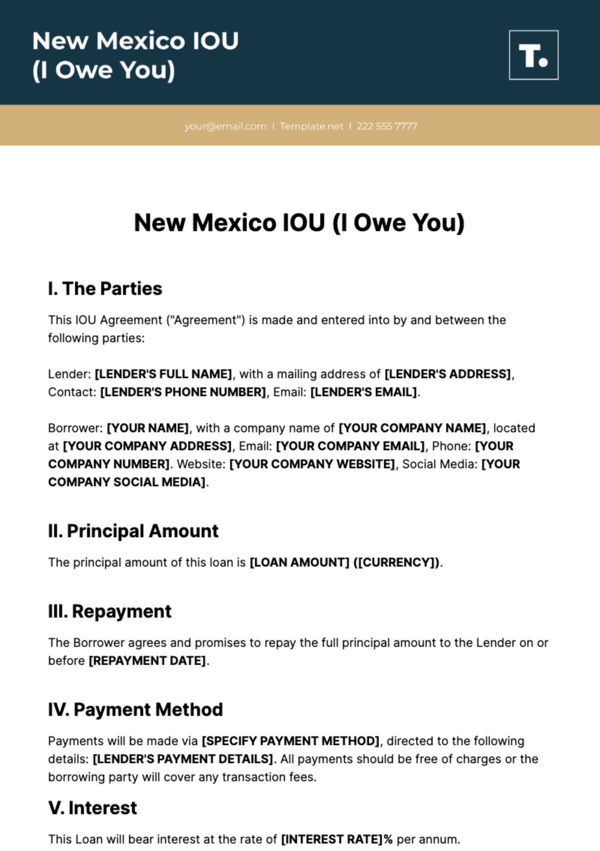 Free New Mexico IOU Template