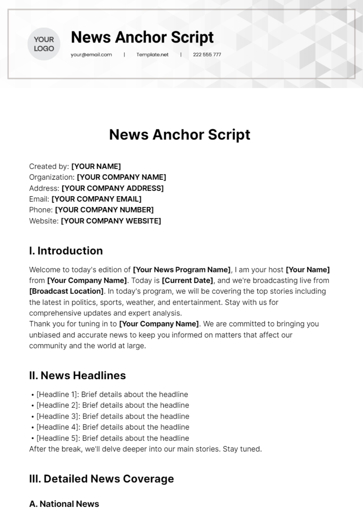 Free News Anchor Script Template