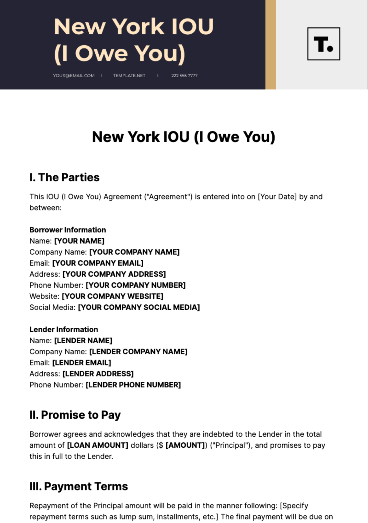 Free New York IOU Template