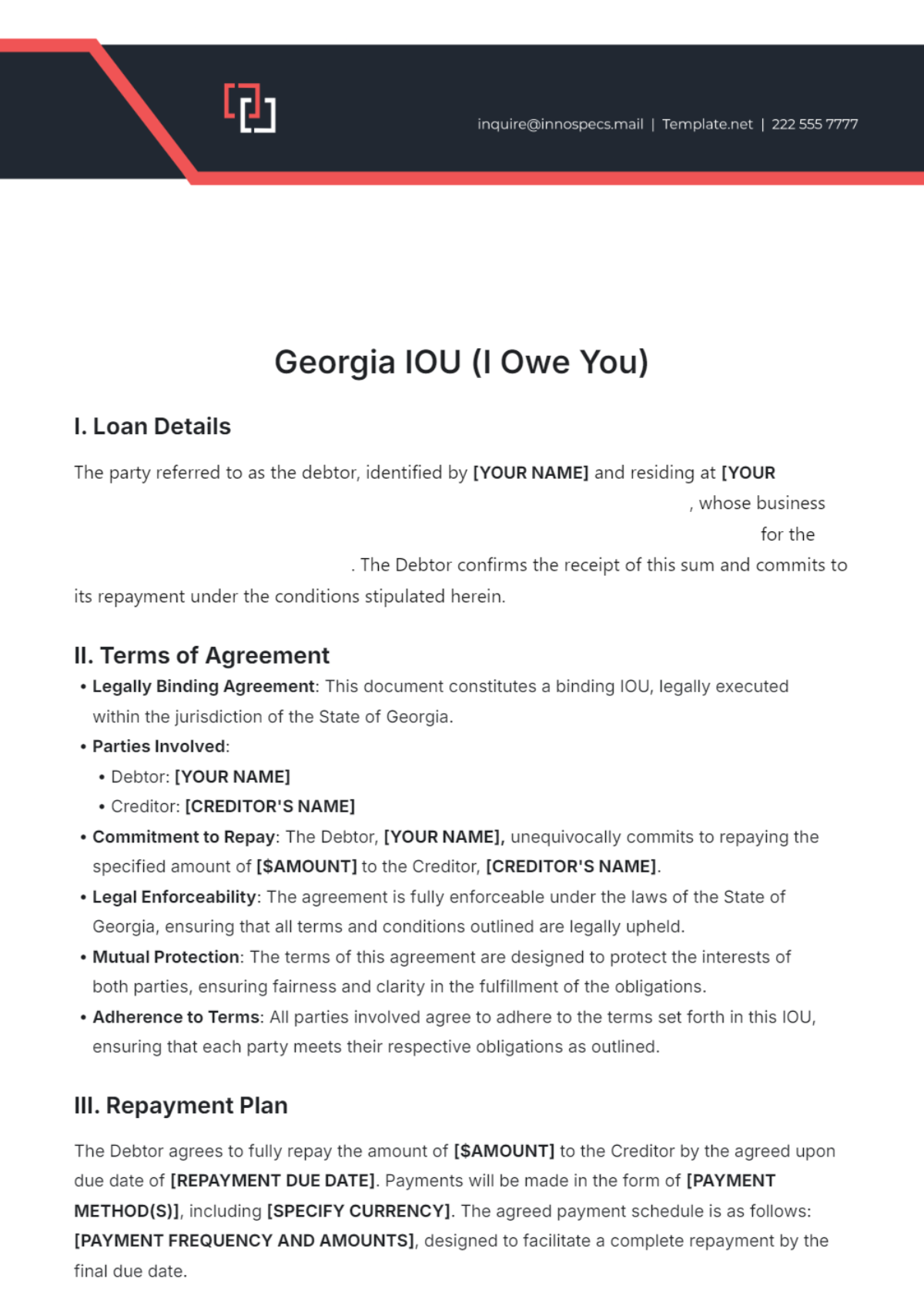 Georgia IOU Template - Edit Online & Download