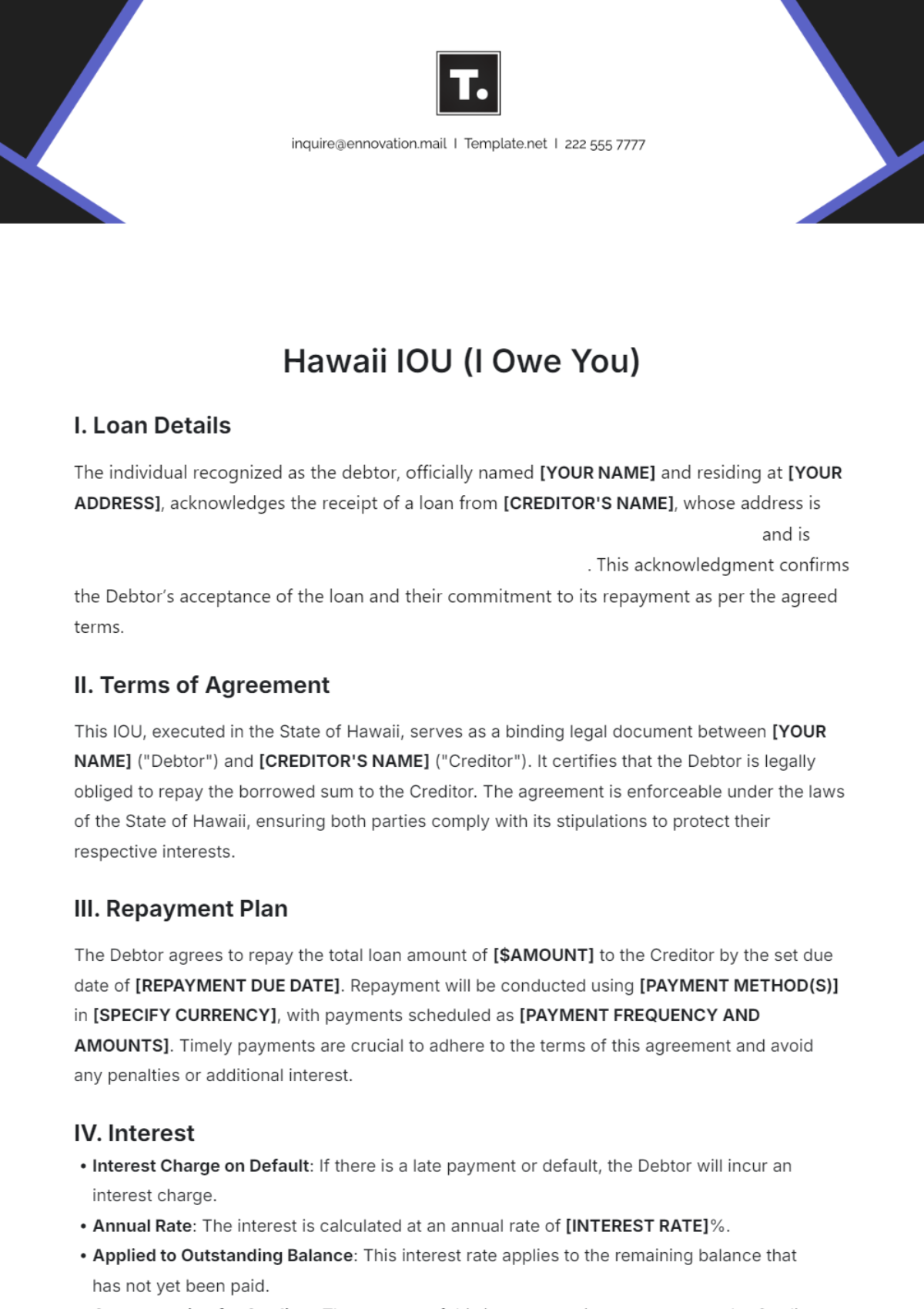 Hawaii IOU Template - Edit Online & Download