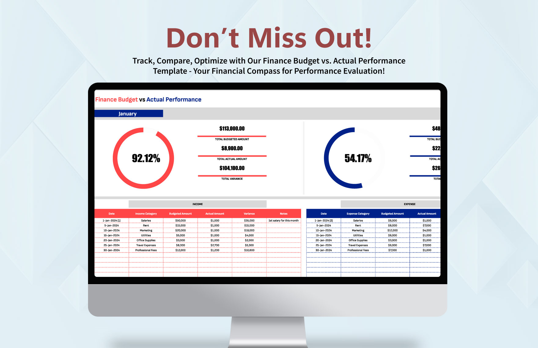 Finance Budget vs Actual Performance Template