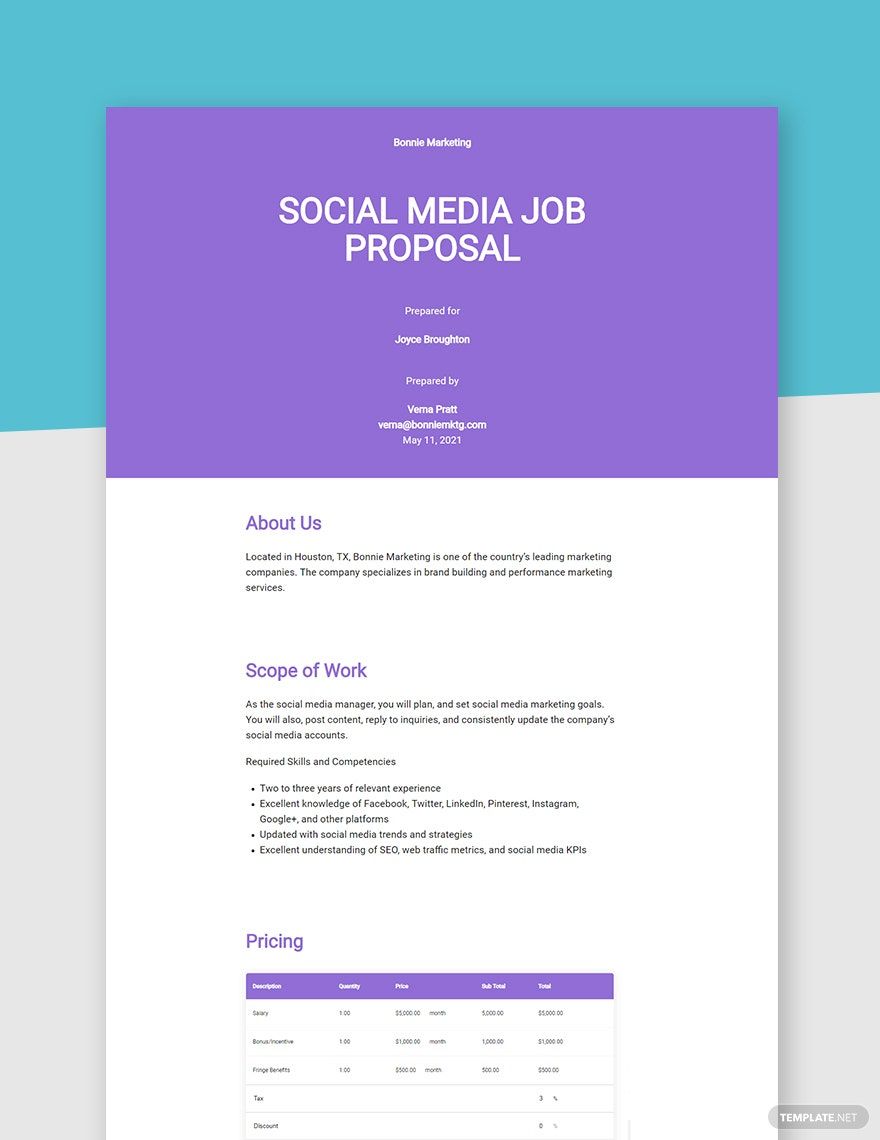 Social Media Job Proposal Template