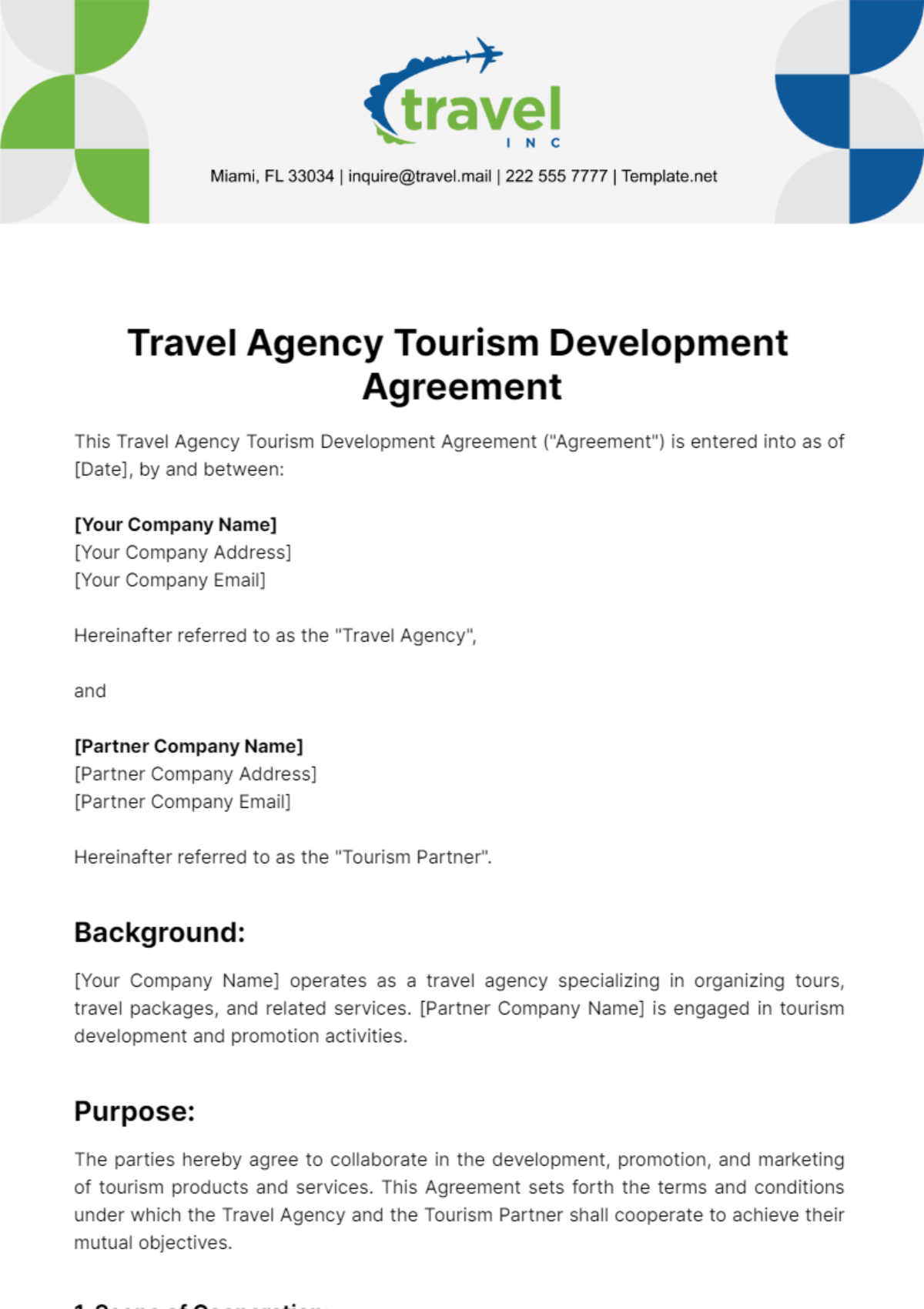 Travel Agency Tourism Development Agreement Template