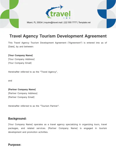Free Travel Agency Tourism Development Agreement Template to Edit Online