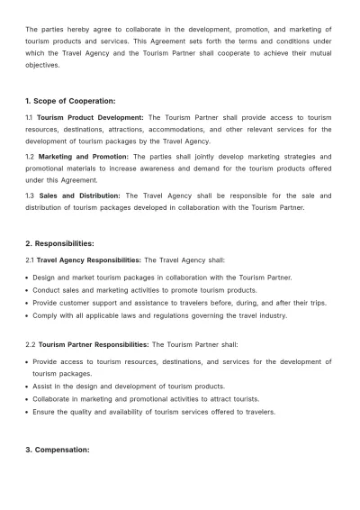 Free Travel Agency Tourism Development Agreement Template to Edit Online