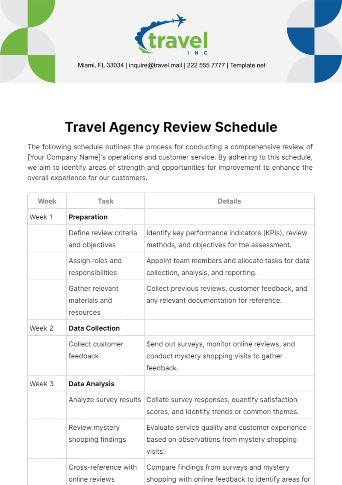 Travel Agency Review Schedule Template