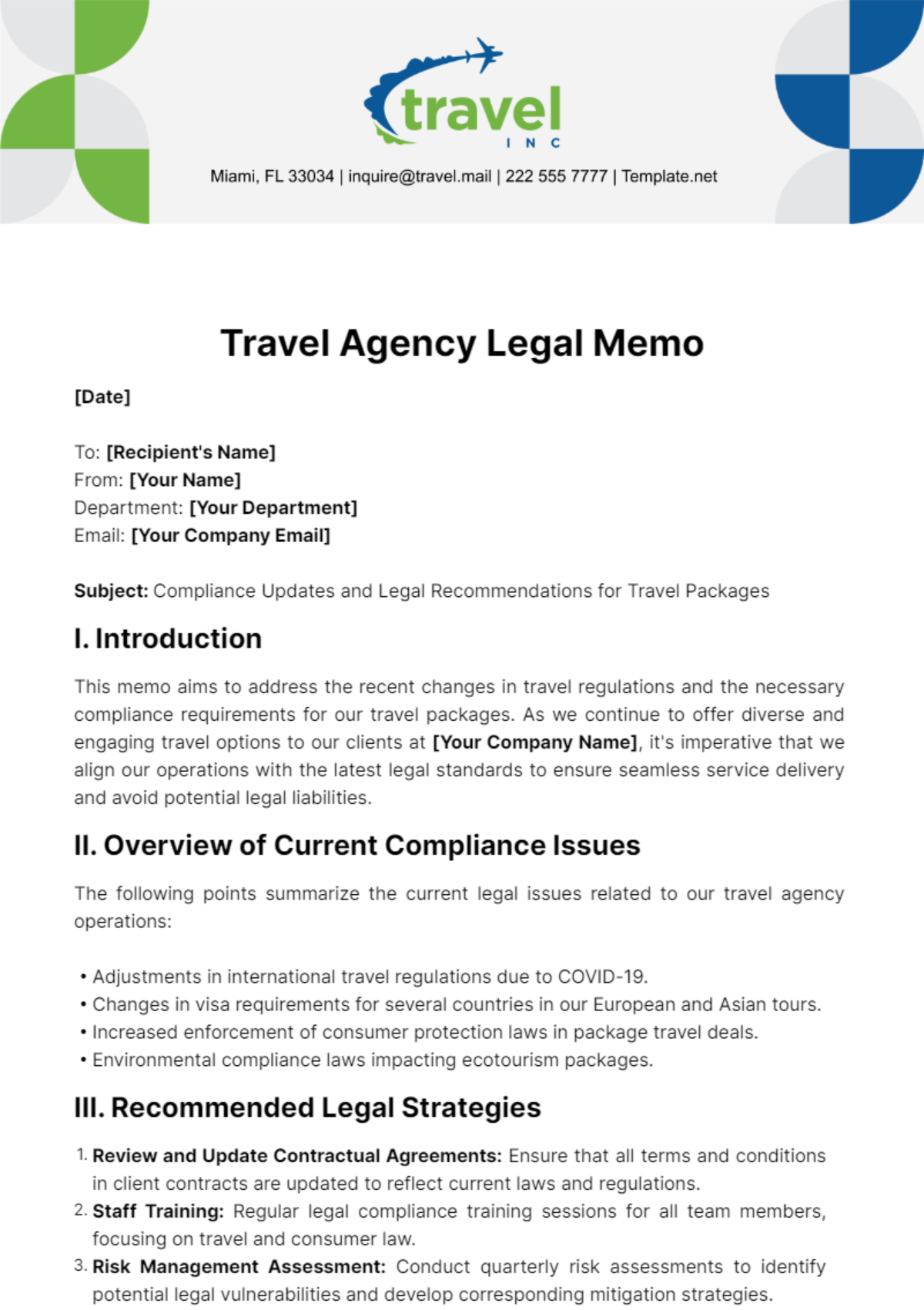 Travel Agency Legal Memo Template