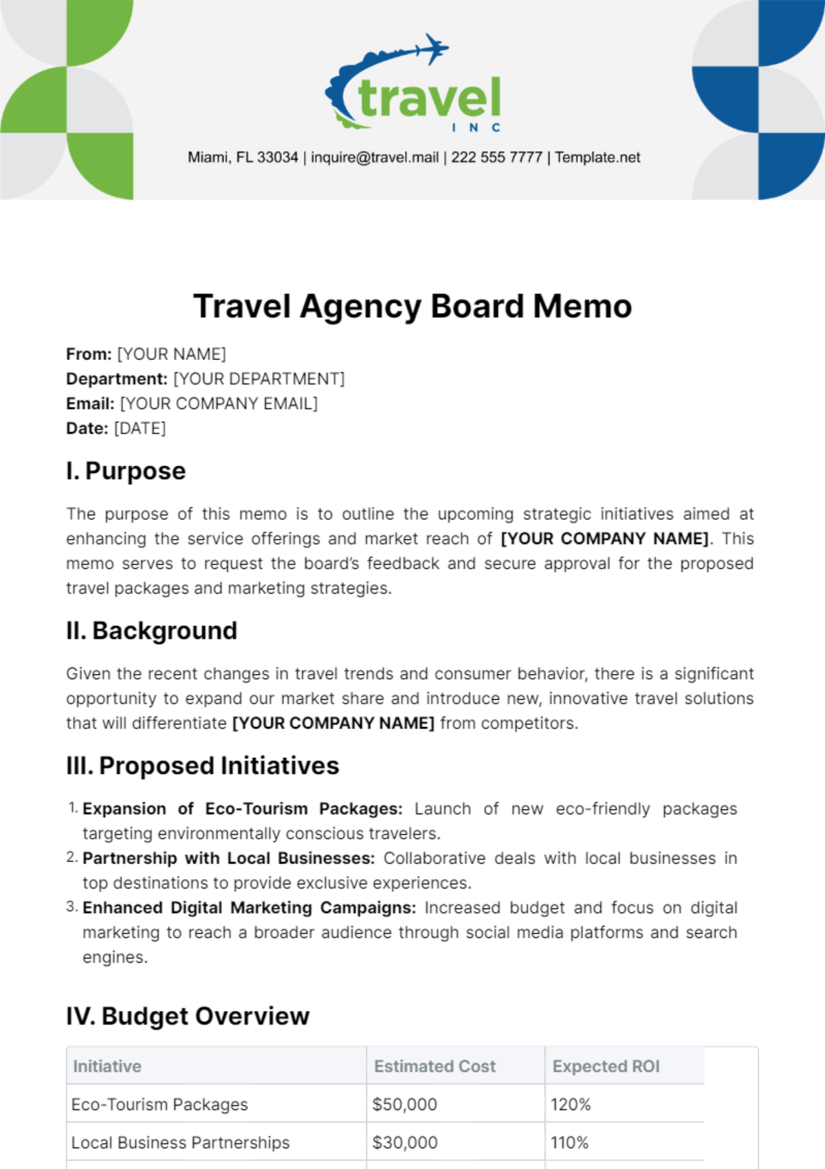 Travel Agency Board Memo Template