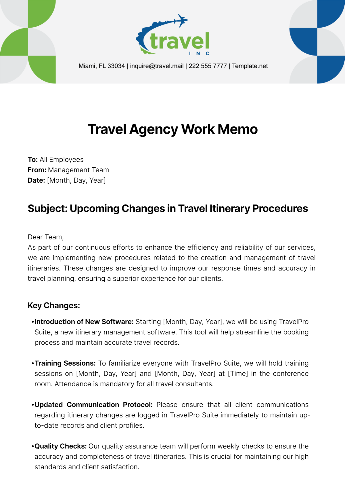 Travel Agency Work Memo Template