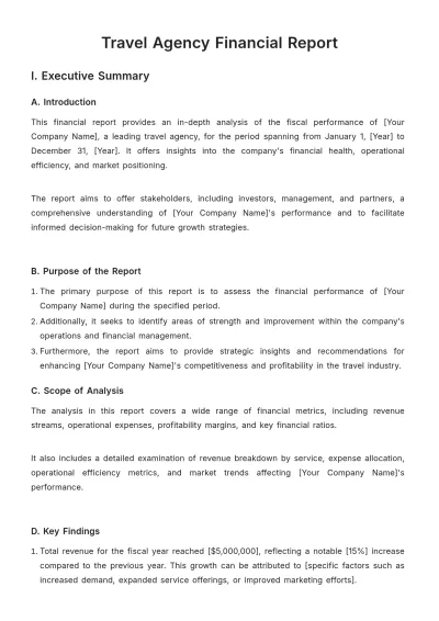 Free Travel Agency Financial Report Template to Edit Online