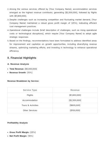 Free Travel Agency Financial Report Template to Edit Online