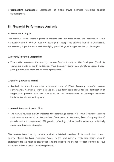Free Travel Agency Financial Report Template to Edit Online