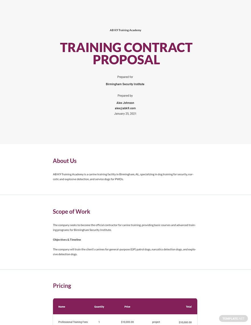 Training Contract Proposal Template
