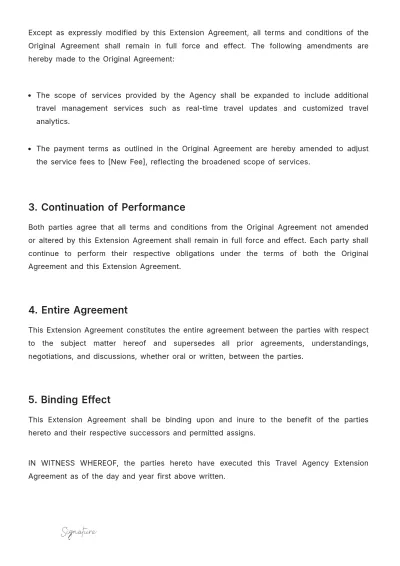 Free Travel Agency Extension of Agreement Template to Edit Online