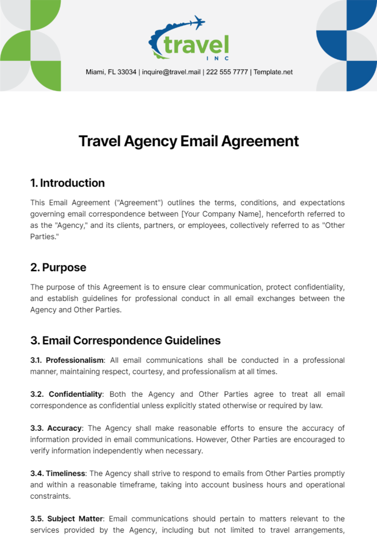 Free Travel Agency Email Agreement Template
