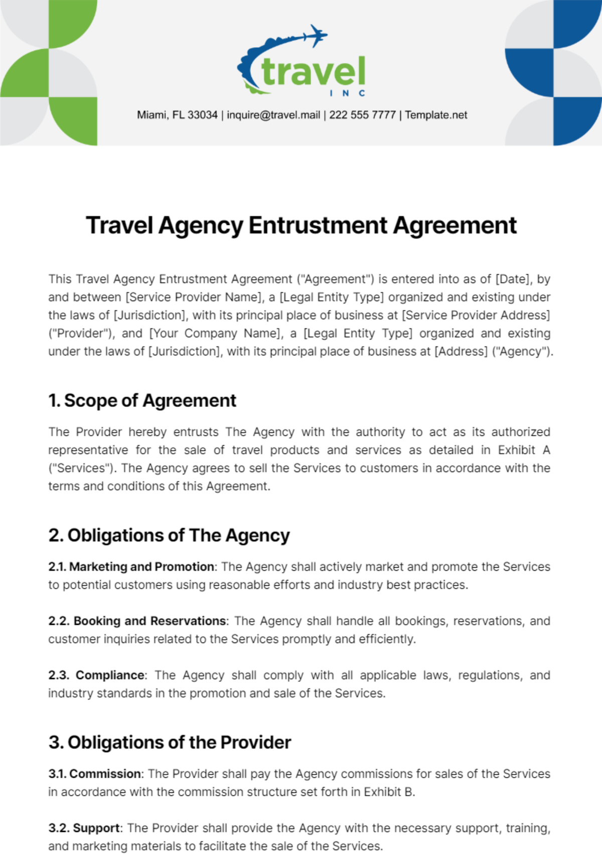 Travel Agency Entrustment Agreement Template