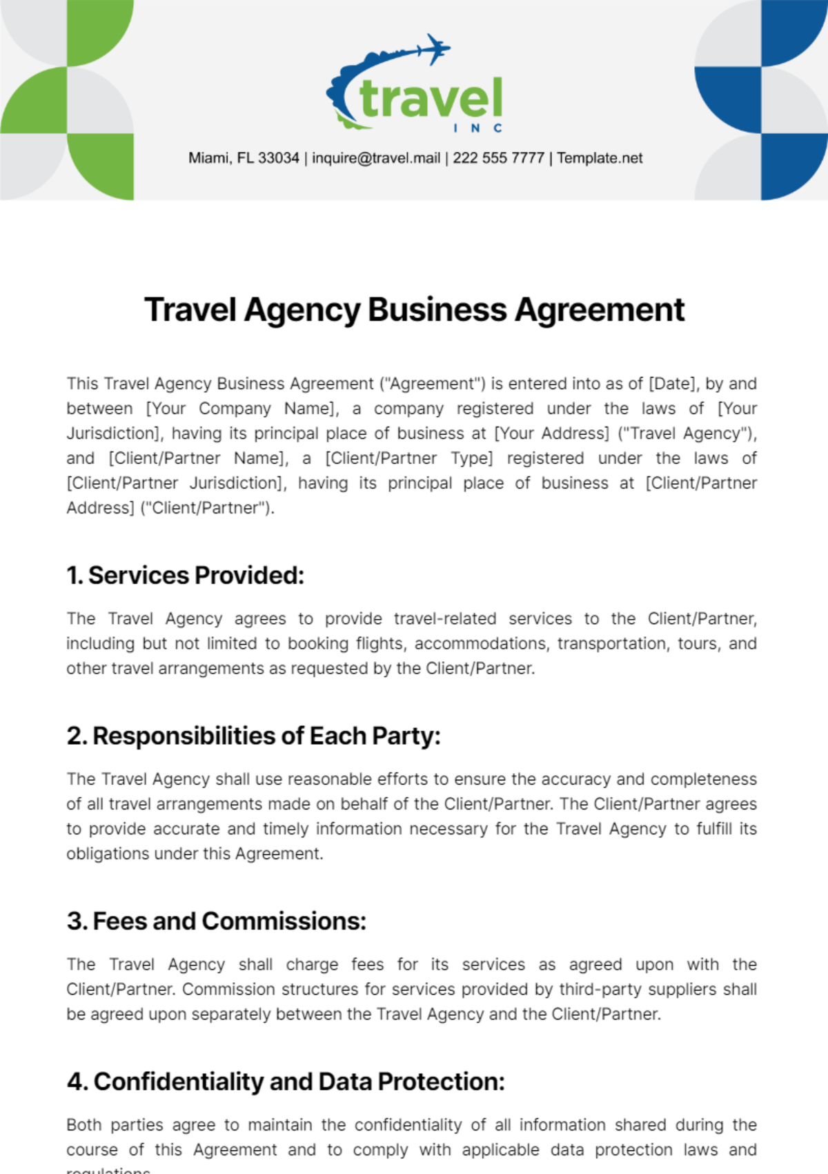 Free Travel Agency Business Agreement Template