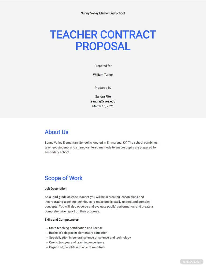 Teacher Contract Proposal Template