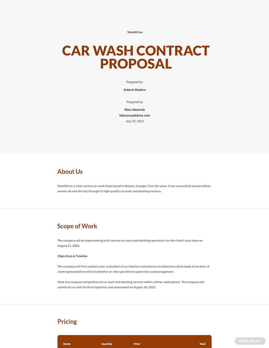 car wash Contract Proposal Template