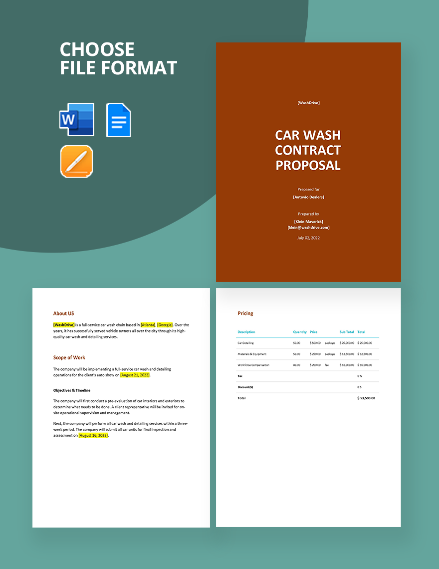 Car Wash Contract Proposal Template Download in Word, Google Docs