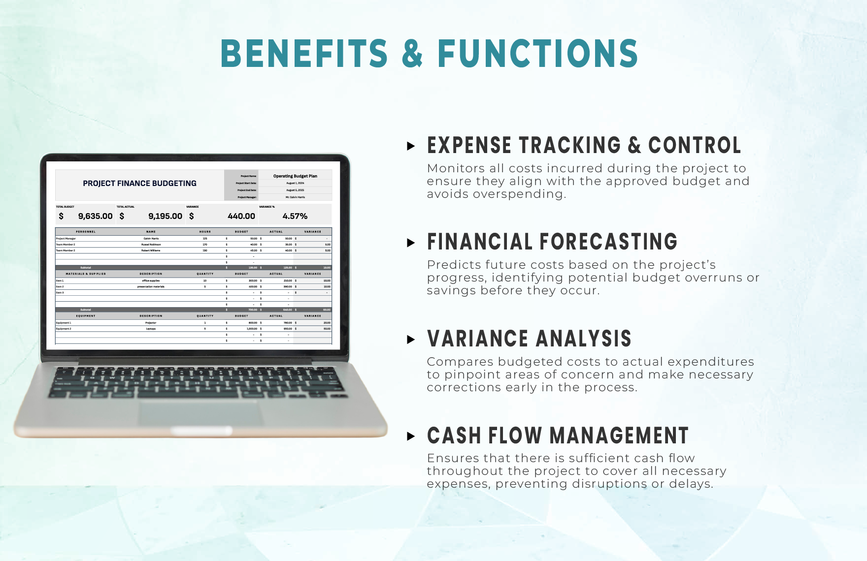Project Finance Budgeting Template