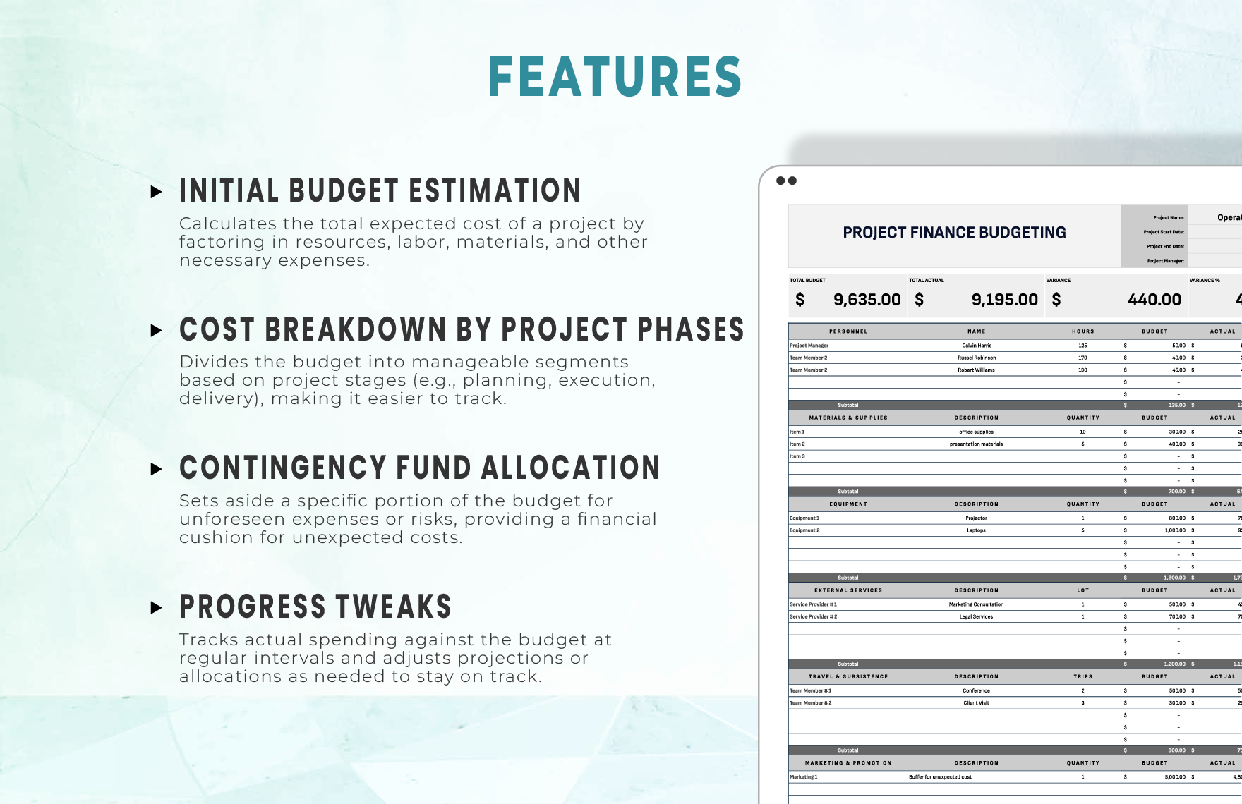Project Finance Budgeting Template