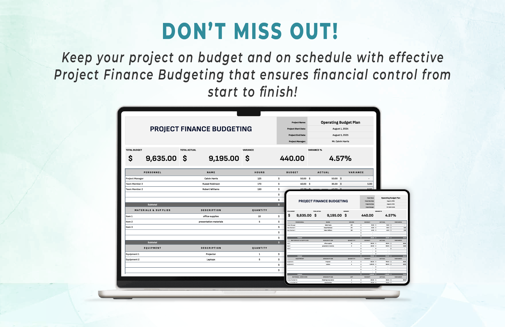 Project Finance Budgeting Template
