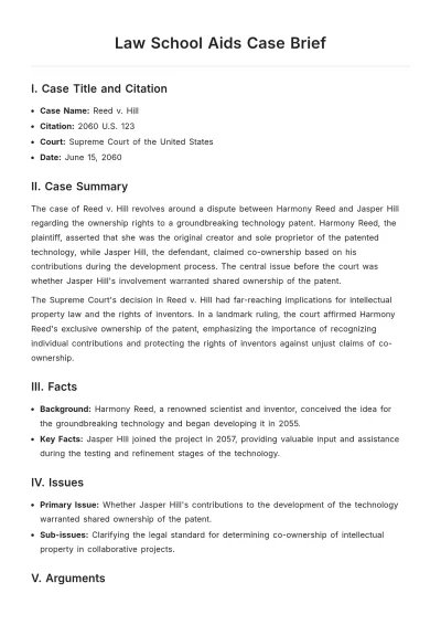 Free Law School Aids Case Brief Template to Edit Online