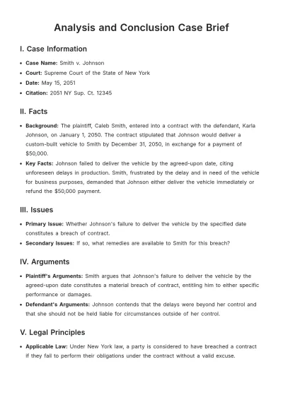 Free Analysis and Conclusion Case Brief Template to Edit Online