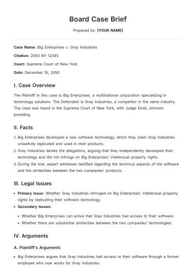 Free Board Case Brief Template to Edit Online