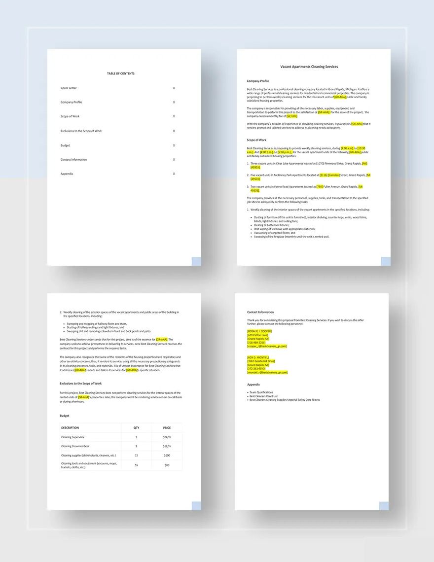 Cleaning Contract Proposal Template