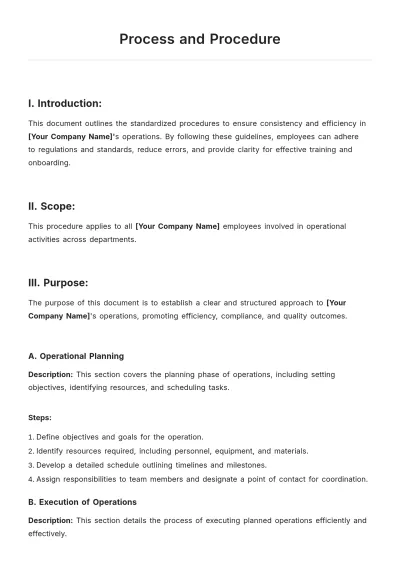 Free Process And Procedure Template to Edit Online