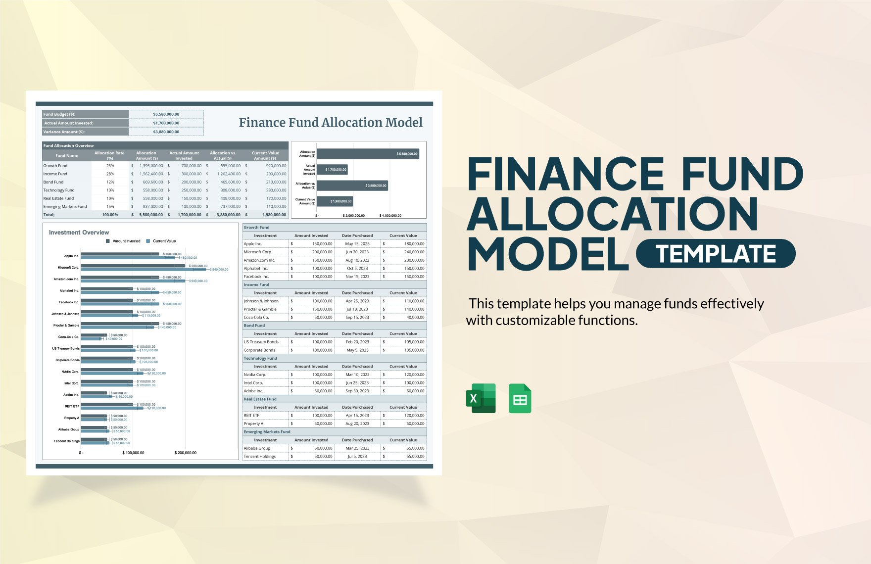 Finance Fund Allocation Model Template in Excel, Google Sheets
