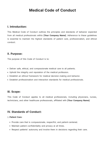 Free Medical Code of Conduct Template to Edit Online