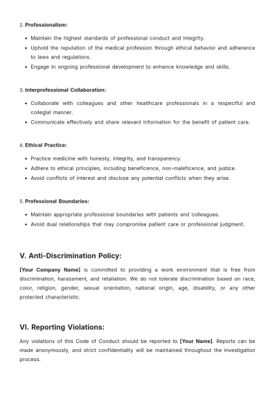 Free Medical Code of Conduct Template to Edit Online