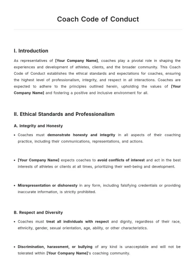 Free Coach Code of Conduct Template to Edit Online