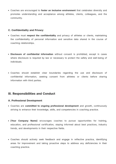 Free Coach Code of Conduct Template to Edit Online