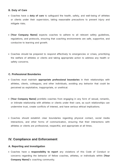 Free Coach Code of Conduct Template to Edit Online