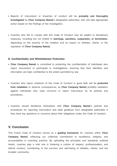 Free Coach Code of Conduct Template to Edit Online
