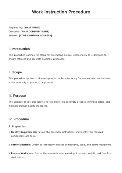 Free Work Instruction Procedure Template to Edit Online